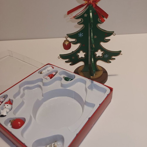 Christmas tree decoration wooden with miniatures and balls