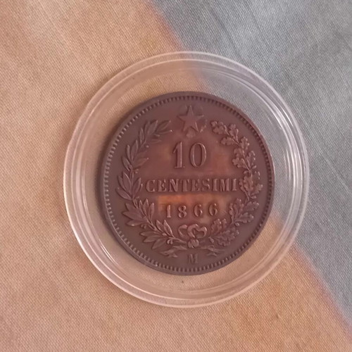 Italy 10 Centesimi Coin 1866 used, copper