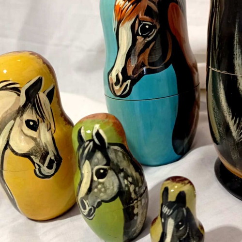 Russian Matryoshka Horses Set of 5 Hand Painted Nesting Dolls 17cm