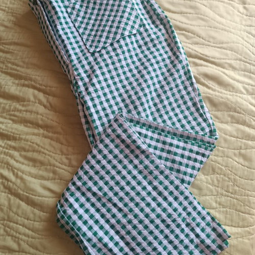 Mango green and white gingham pants like new, size S