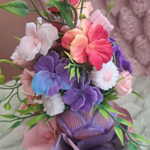 Bouquet of scented glycerin flowers in decorative pot