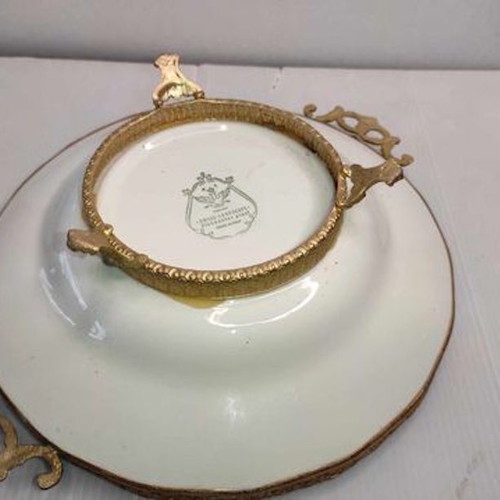 Porcelain plate Swiss landscape like new with metal frame