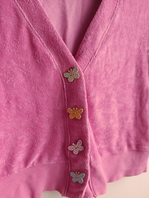 SugarFree pink terry cloth crop top with wooden buttons