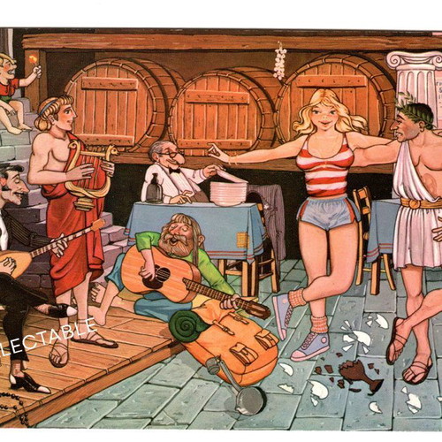 Greek Dance postcard used, ancient Greece theme