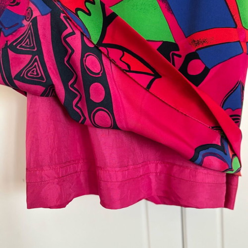 Vintage Schneberger silk skirt 80s with colorful print, like new, EU 36
