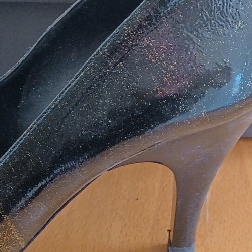 Saint Clair leather pumps new, black with bronze veins, 10 cm heel