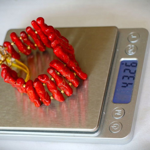 Coral bracelet new with 22K gold-plated clasp by Indico jewels