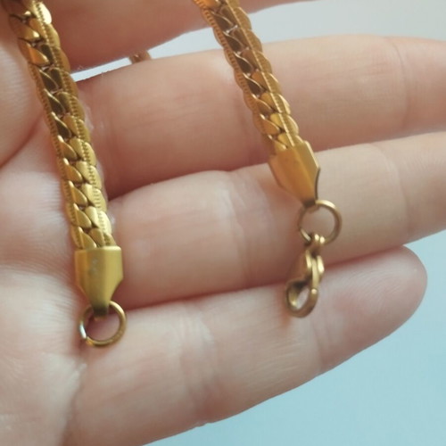 Herringbone Snake Chain Necklace gold plated stainless steel like new, 50 cm