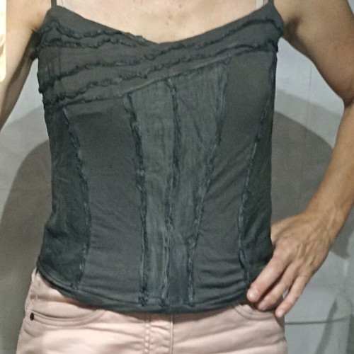 Women's khaki green T-shirt with stitched front design