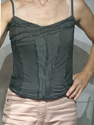 Women's khaki green T-shirt with stitched front design