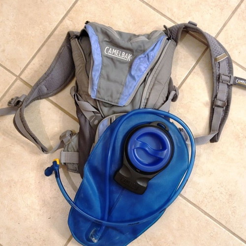 CamelBak hydration backpack with water reservoir, like new, gray/blue