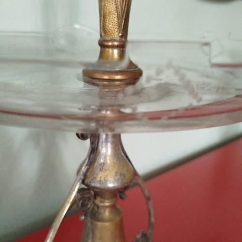 Art Nouveau centerpiece like new with silver-plated brass and crystal