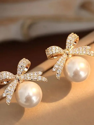 Τρυπητά σκουλαρίκια καρφωτά φιόγκος με στρας νέα