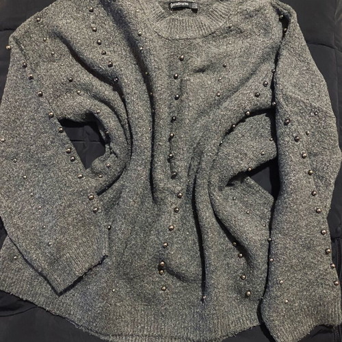 Stradivarius oversized sweater with embroidered silver pearls like new, gray