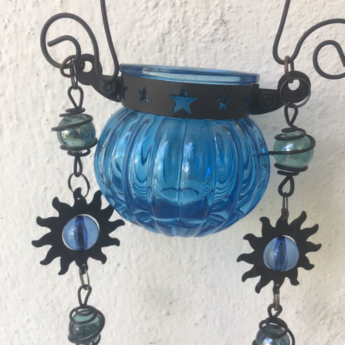 Hanging glass lanterns with chain, total length 90 cm