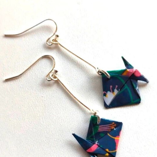 Origami earrings like new, blue and pink