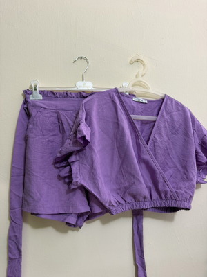 Anel lilac set with wrap crop top and shorts, small, like new