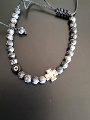 Handmade protection bracelet used with eye and cross, black lava