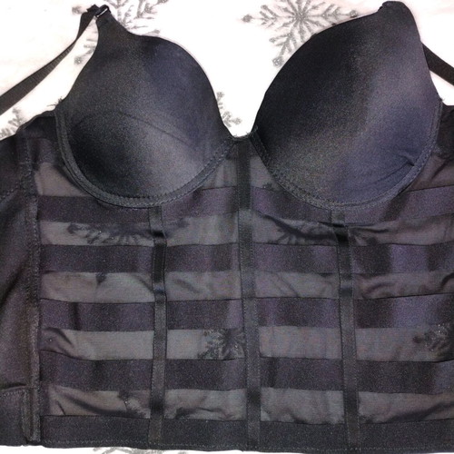 Black bustier used with transparency and adjustable straps