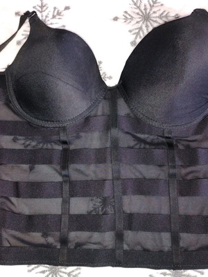 Black bustier used with transparency and adjustable straps