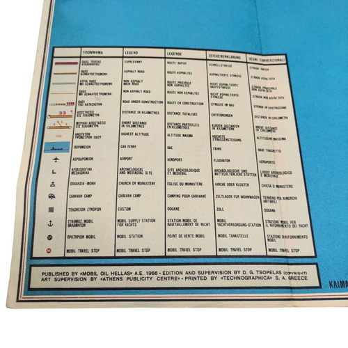 Vintage road map of Greece Mobil Oil Hellas S.A. used, 1966 edition
