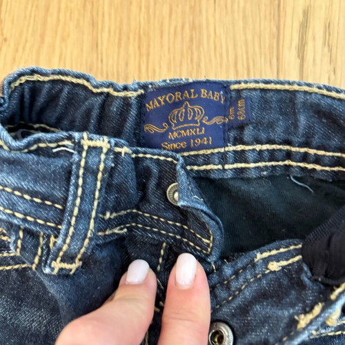Mayoral jeans dark blue with fading, size 6 months, like new