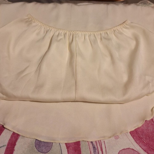 Retro baby doll with delicate lace and embroidered floral details, cream satin, size L, like new