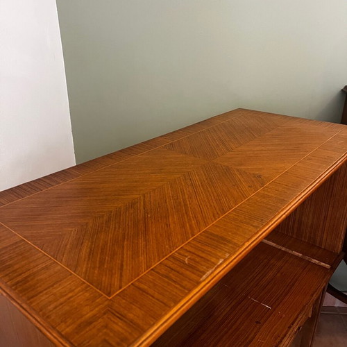 Wooden secretary desk used with storage space