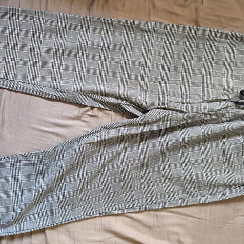 Shein checked pants summer large like new, white and gray