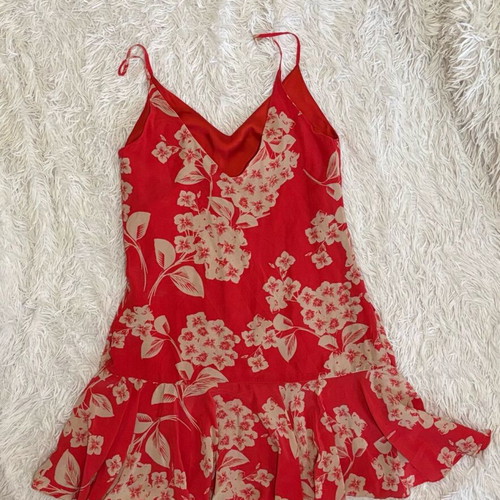 Pinko dress red with beige flowers like new, size XL, 100% silk