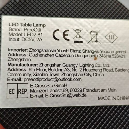 PreeOtti LED-281 Cordless LED Table Lamps Set of 2 New Black