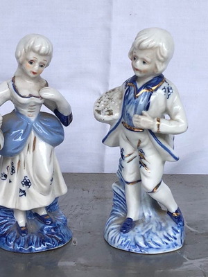 Figurines used, set of 2 boy and girl blue-white