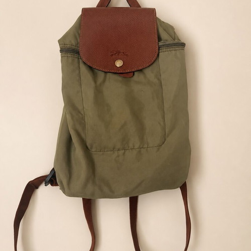 Longchamp backpack bag, brown and green