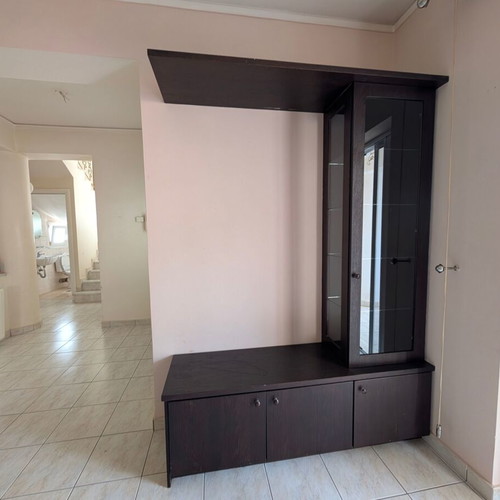 Entrance furniture with glass cabinet and storage cupboard, wenge color