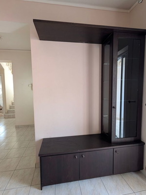 Entrance furniture with glass cabinet and storage cupboard, wenge color