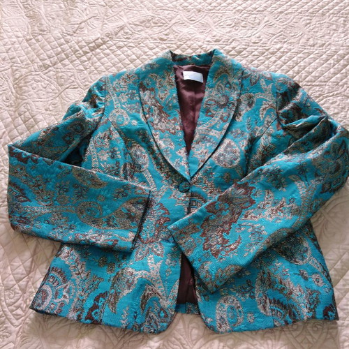Raxevsky three-piece turquoise brocade suit, new