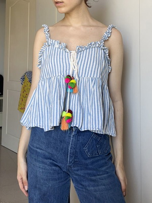 Zara sleeveless summer cropped top used, multicolor turquoise