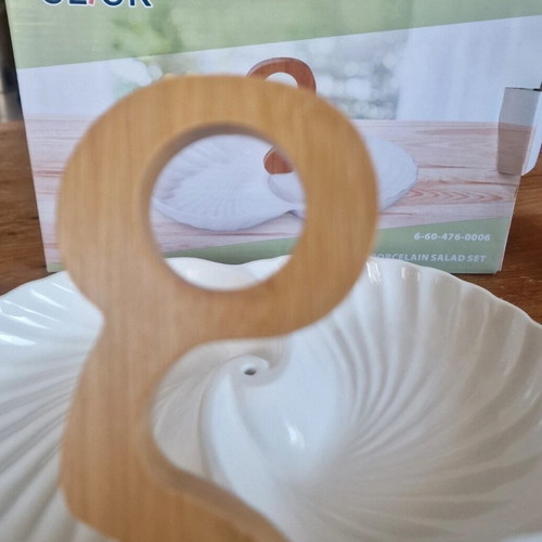 Porcelain and bamboo salad and nut set new