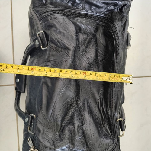 Travel bag like new, black, synthetic leather with extra strap