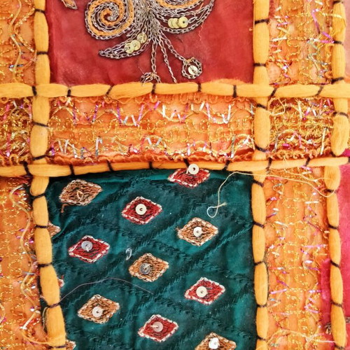 Indian Patchwork Set of 3: Large Table Runner 150x48 & 2 Cushions 42x42