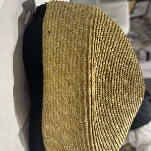 Button shape hat used, size 56-58cm, natural material with black stripe