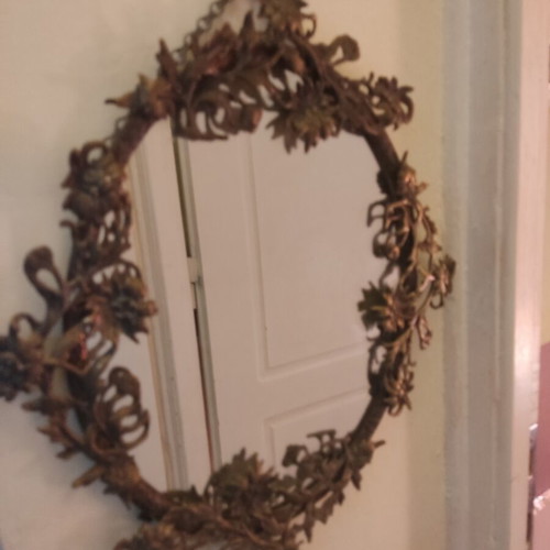 Bronze mirror used, ornate, approx. 49x37 cm