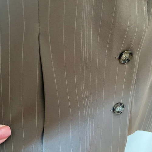 Celestino suit used, green with beige stripes, jacket and skirt set