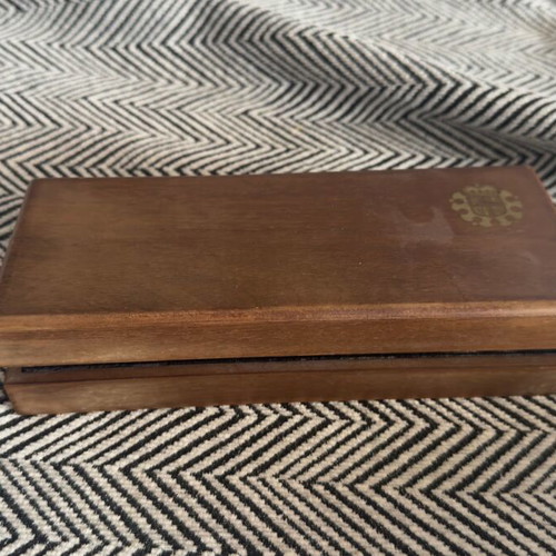 Wooden Royal Mint box used for 4 gold coins