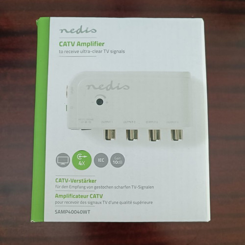 Nedis CATV Amplifier 1to4 Signal Splitter 10db Gain with Power Cable New