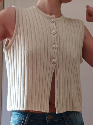 Wool boho vest like new, ecru with merino buttons