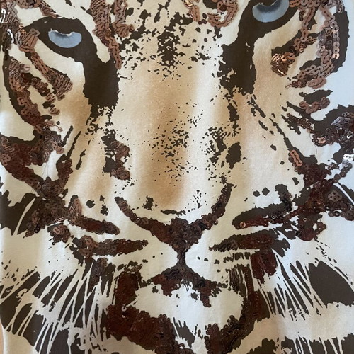 Love Moschino vintage women's T-shirt with tiger print and brown sequins, medium