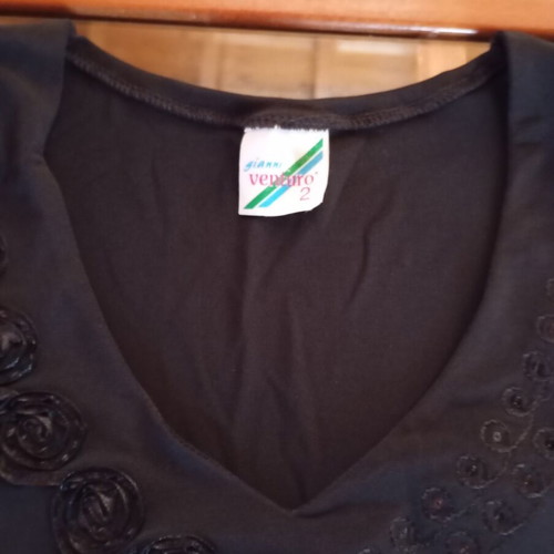 Women's black short-sleeve blouses, set of 4 with embroidery and sequins