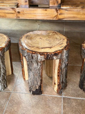 Handmade wooden stools new from tree trunk