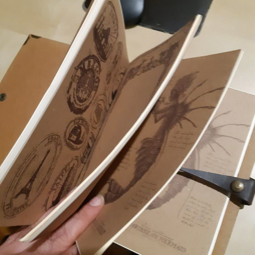 Handmade multi-themed notebook like new with leather binding and metal protectors